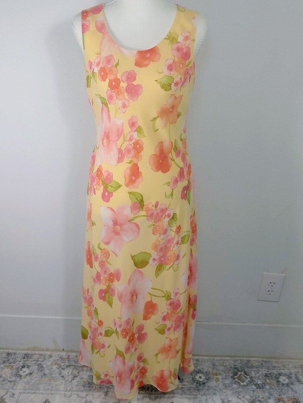 Chadwicks Yellow Floral Scoop-Neck Maxi Dress Sz 8